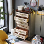 Commode vintage en bois gris à motif floral et 6 tiroirs pour la maison