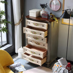 Commode vintage en bois gris à motif floral et 6 tiroirs pour la maison