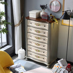 Commode vintage en bois gris à motif floral et 6 tiroirs pour la maison