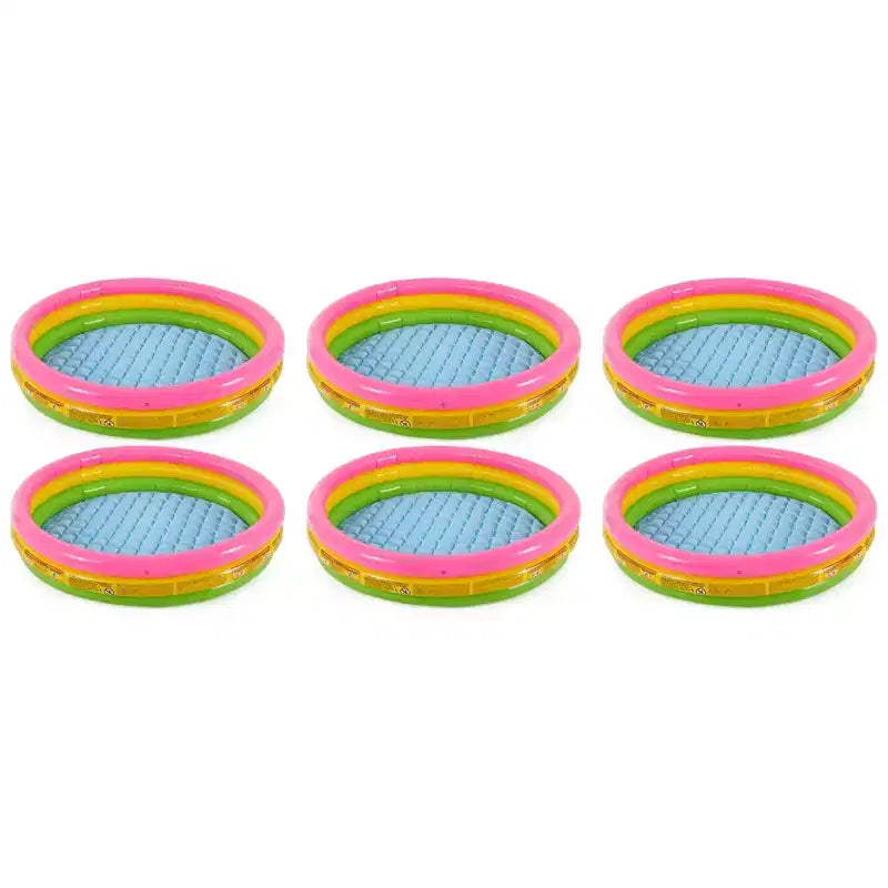 Intex Sunset Glow 58 x 13 Inflatable Vinyl Toddler 3-Ring Colorful Backyard Kids Splash Pool for Children 2+ Years Old, 6 Pack, Multicolor
