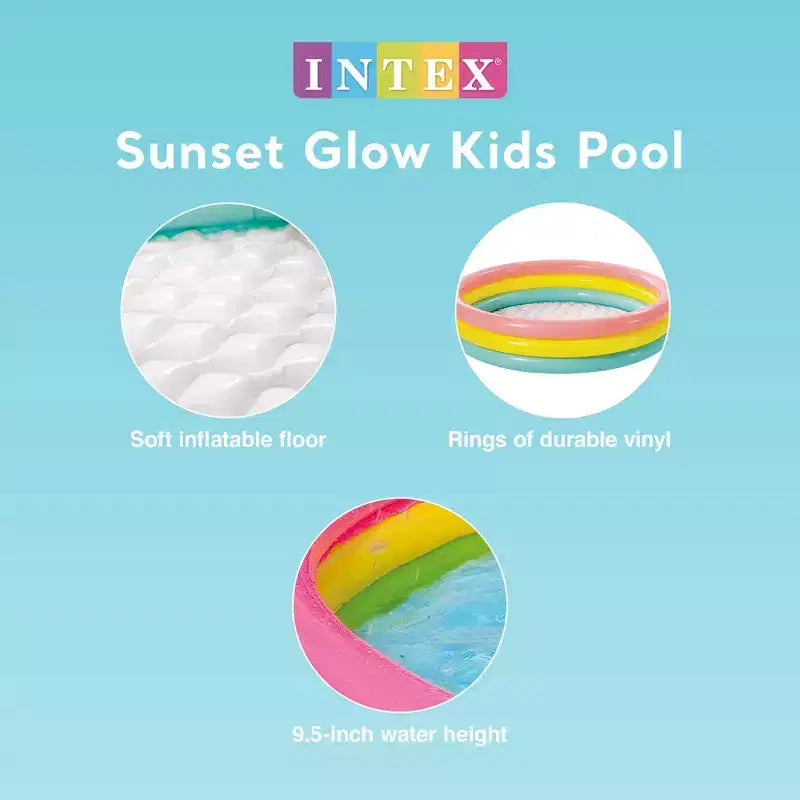 Intex Sunset Glow Piscine gonflable en vinyle 3 anneaux de 58 x 13 po pour tout-petits de 2 ans et plus, 6 paquets, multicolore