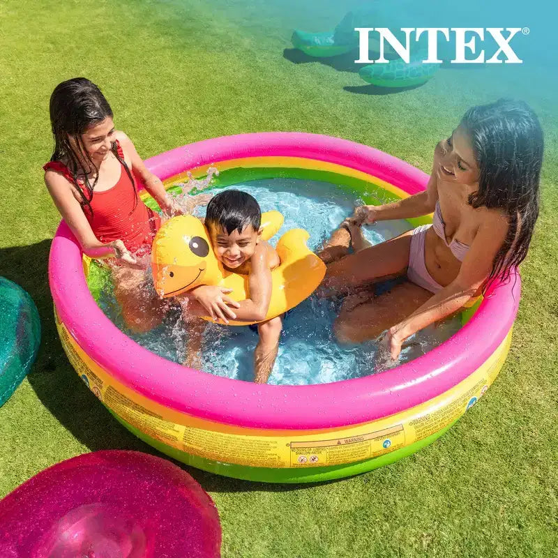 Intex Sunset Glow Piscine gonflable en vinyle 3 anneaux de 58 x 13 po pour tout-petits de 2 ans et plus, 6 paquets, multicolore
