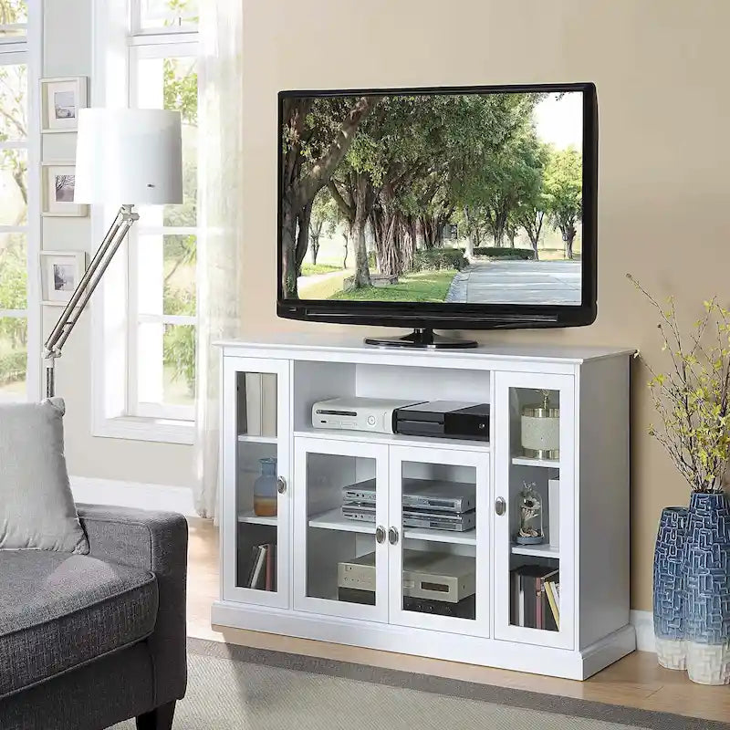 Meuble TV haut avec armoires de rangement et étagères
