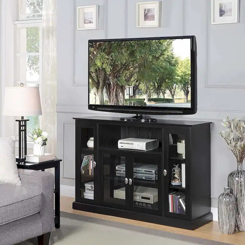 Meuble TV haut avec armoires de rangement et étagères