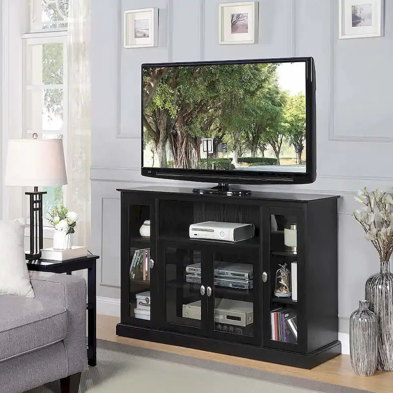 Meuble TV haut avec armoires de rangement et étagères