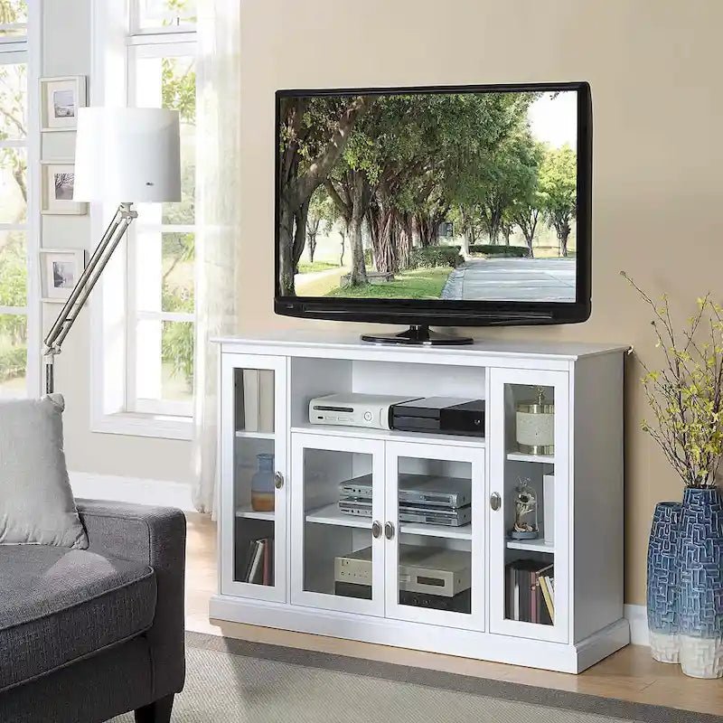 Meuble TV haut avec armoires de rangement et étagères