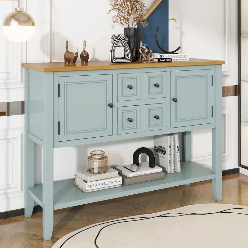 Console Vintage avec 4 Tiroirs et Étagère Inférieure