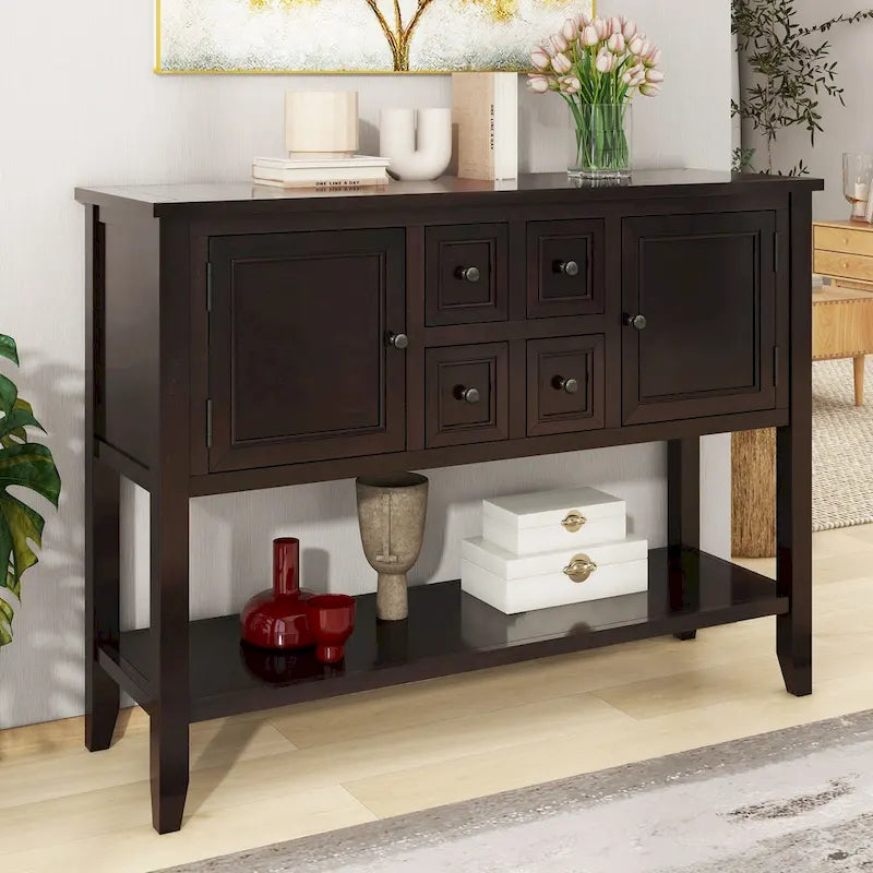 Console Vintage avec 4 Tiroirs et Étagère Inférieure