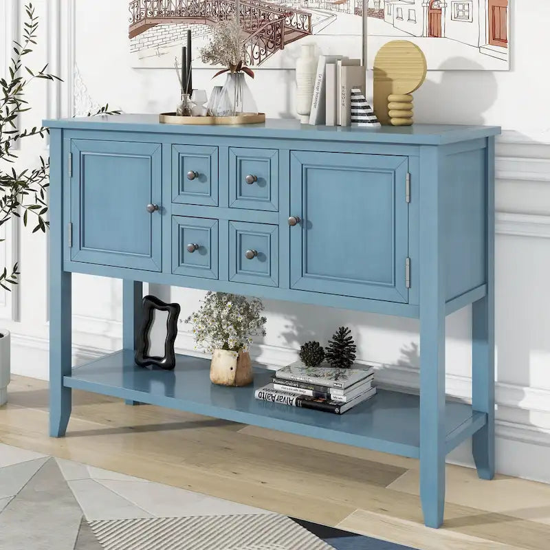 Console Vintage avec 4 Tiroirs et Étagère Inférieure