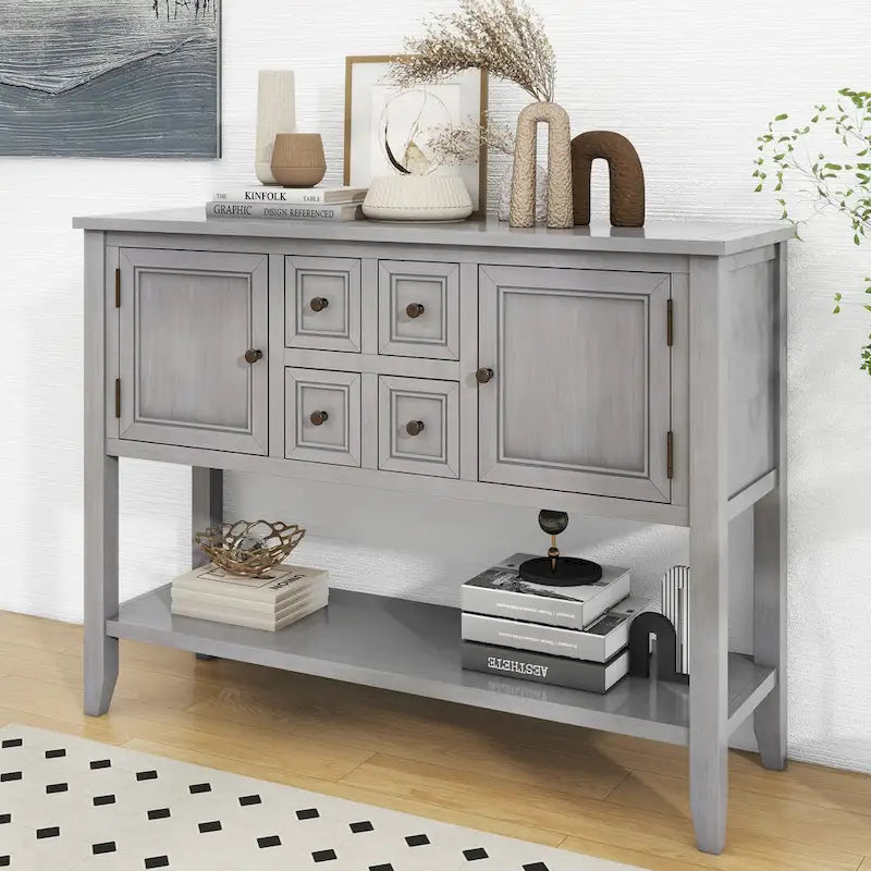 Console Vintage avec 4 Tiroirs et Étagère Inférieure