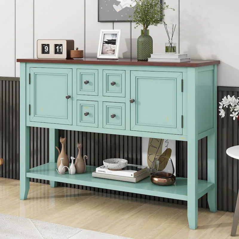 Console Vintage avec 4 Tiroirs et Étagère Inférieure