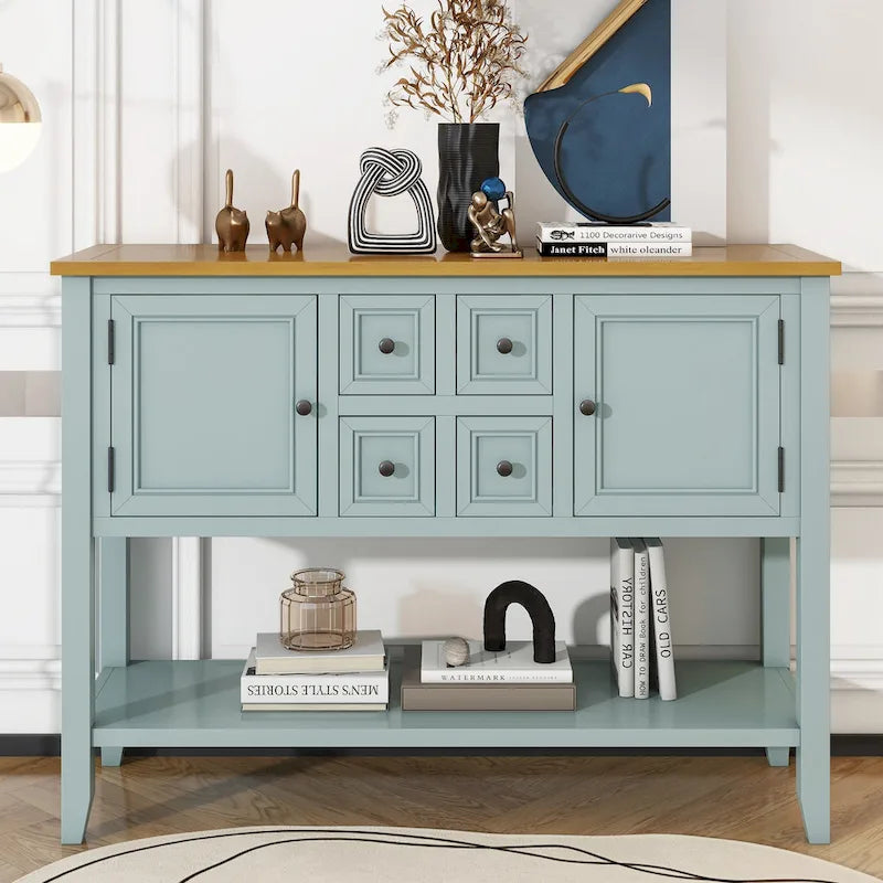 Console Vintage avec 4 Tiroirs et Étagère Inférieure