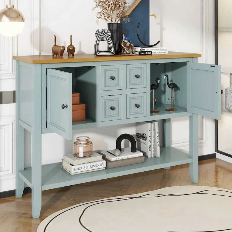 Console Vintage avec 4 Tiroirs et Étagère Inférieure