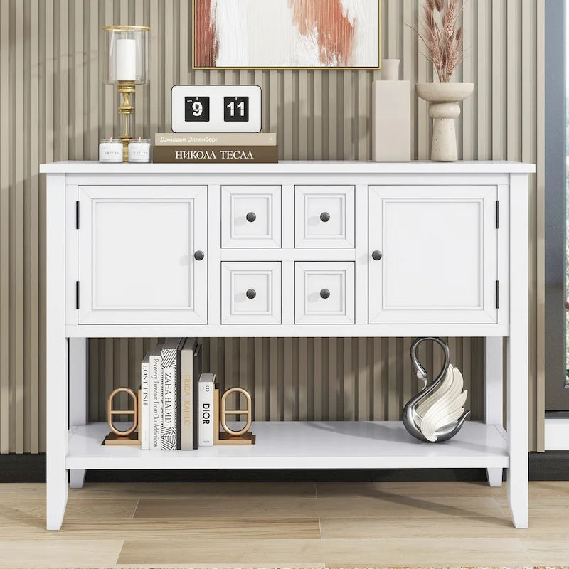 Console Vintage avec 4 Tiroirs et Étagère Inférieure