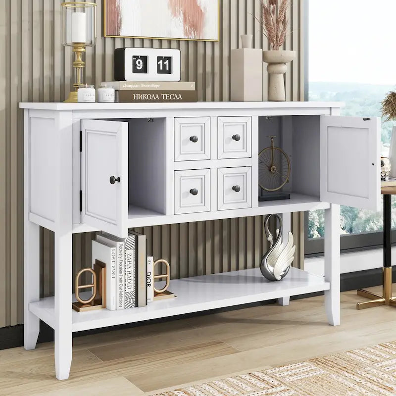 Console Vintage avec 4 Tiroirs et Étagère Inférieure