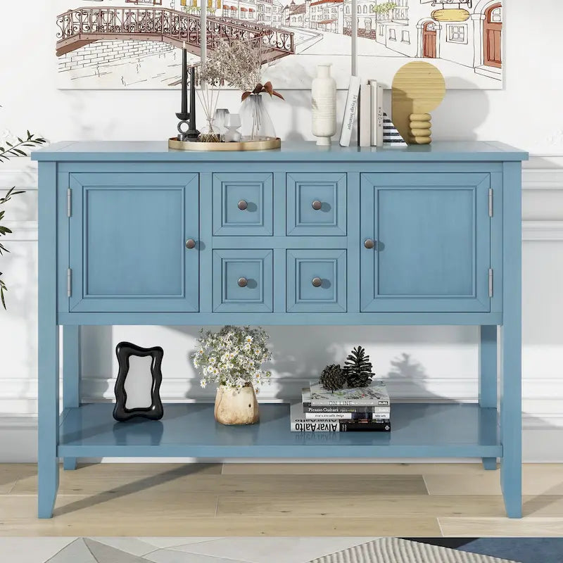 Console Vintage avec 4 Tiroirs et Étagère Inférieure