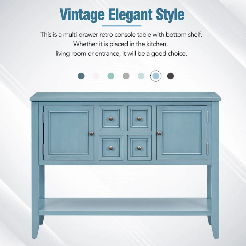 Console Vintage avec 4 Tiroirs et Étagère Inférieure