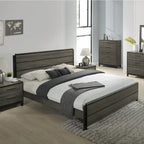 Ensemble de chambre à coucher Roundhill Furniture Ioana 187 en bois finition gris antique, comprenant un lit queen size, une commode, un miroir et une table de chevet.