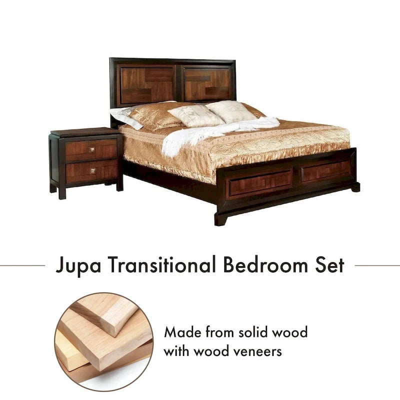 Ensemble de chambre à coucher Jupa Transitional en bois de noyer, composé de 2 panneaux, par Furniture of America