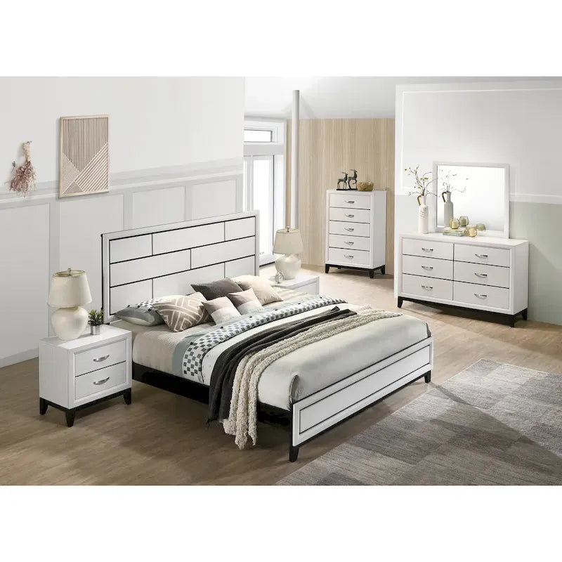 Ensemble de chambre à coucher de luxe 6 pièces Roundhill Furniture Stout White Panel