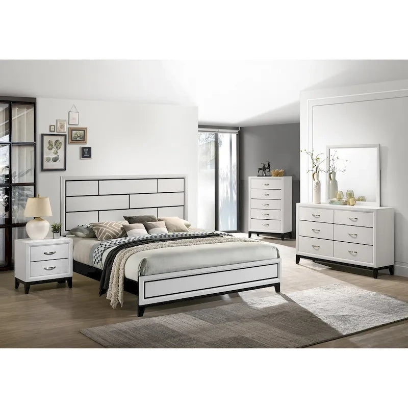 Ensemble de chambre à coucher de luxe 6 pièces Roundhill Furniture Stout White Panel