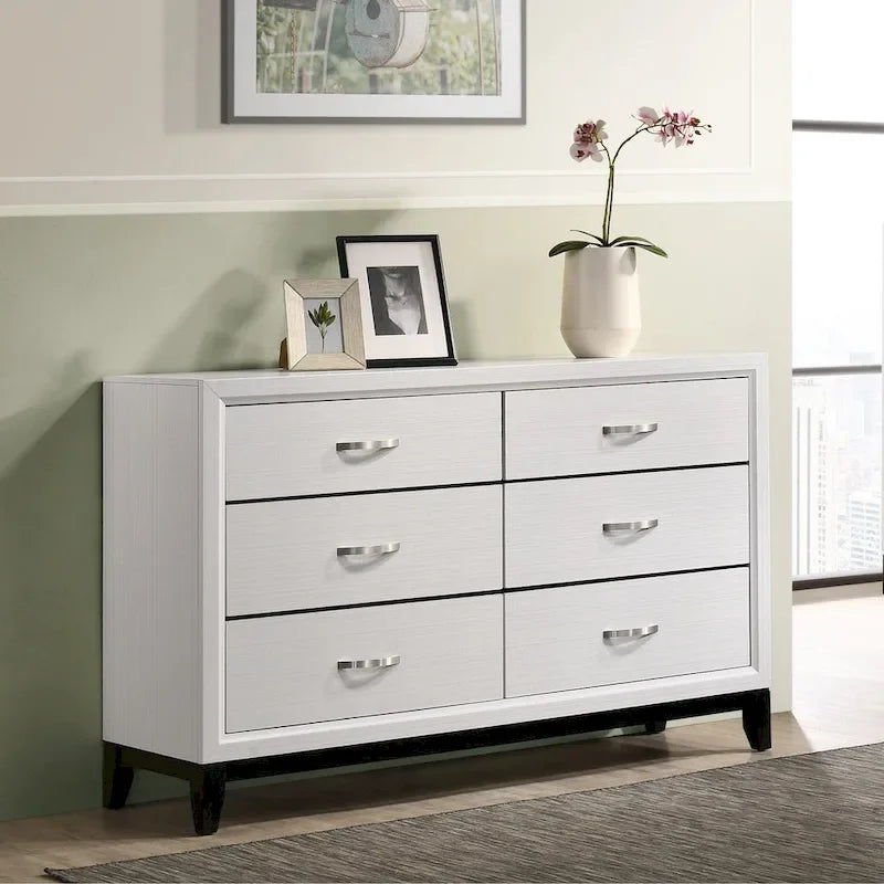Ensemble de chambre à coucher de luxe 6 pièces Roundhill Furniture Stout White Panel