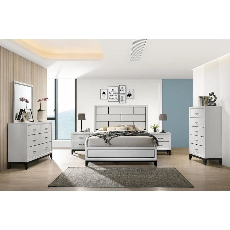 Ensemble de chambre à coucher de luxe 6 pièces Roundhill Furniture Stout White Panel