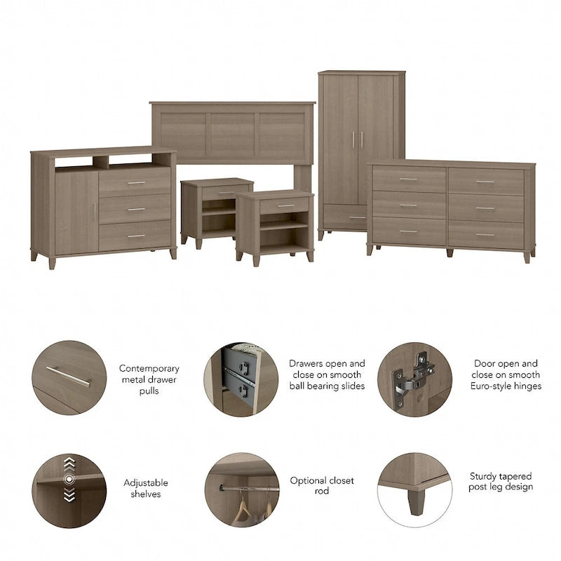 Ensemble de chambre à coucher Somerset 6 pièces pour lit double/queen de Bush Furniture