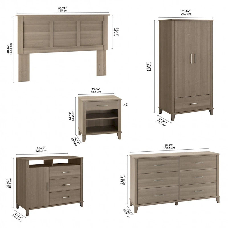 Ensemble de chambre à coucher Somerset 6 pièces pour lit double/queen de Bush Furniture