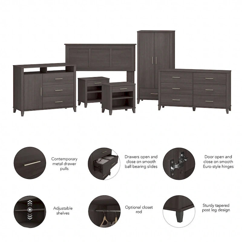 Ensemble de chambre à coucher Somerset 6 pièces pour lit double/queen de Bush Furniture