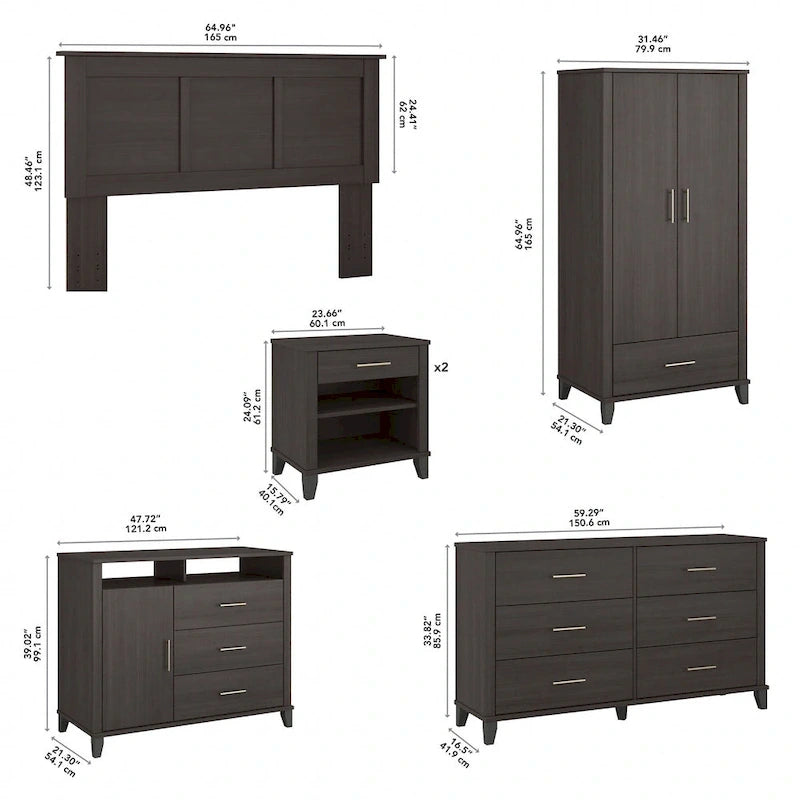Ensemble de chambre à coucher Somerset 6 pièces pour lit double/queen de Bush Furniture