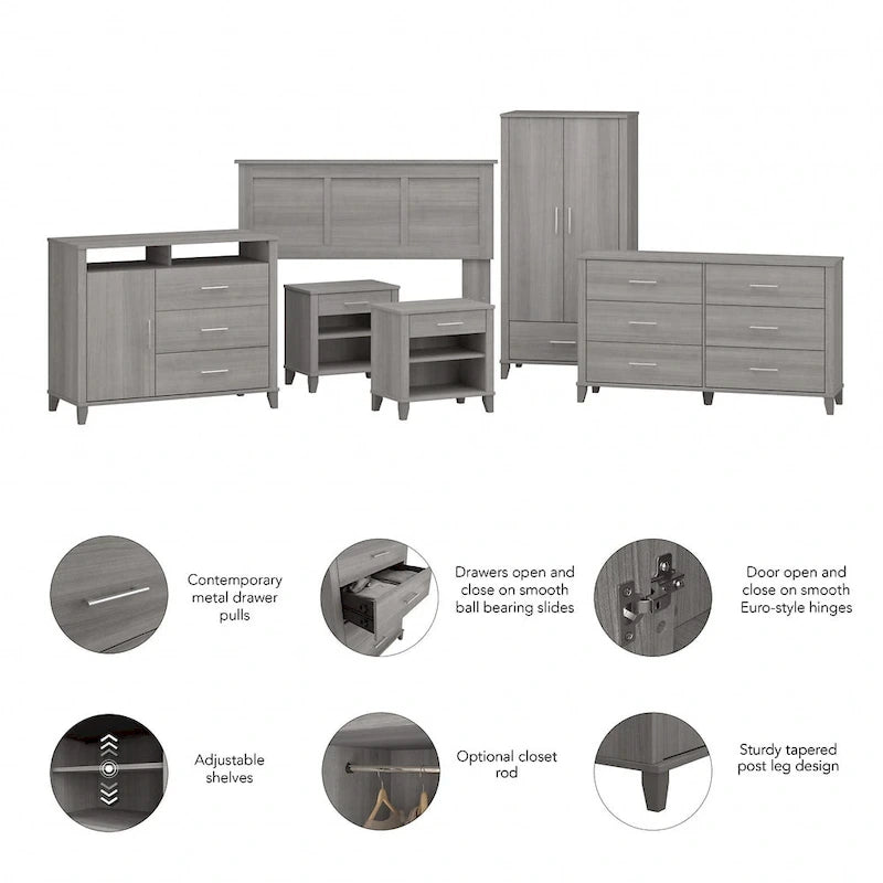 Ensemble de chambre à coucher Somerset 6 pièces pour lit double/queen de Bush Furniture