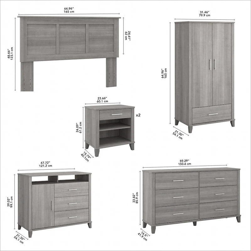 Ensemble de chambre à coucher Somerset 6 pièces pour lit double/queen de Bush Furniture