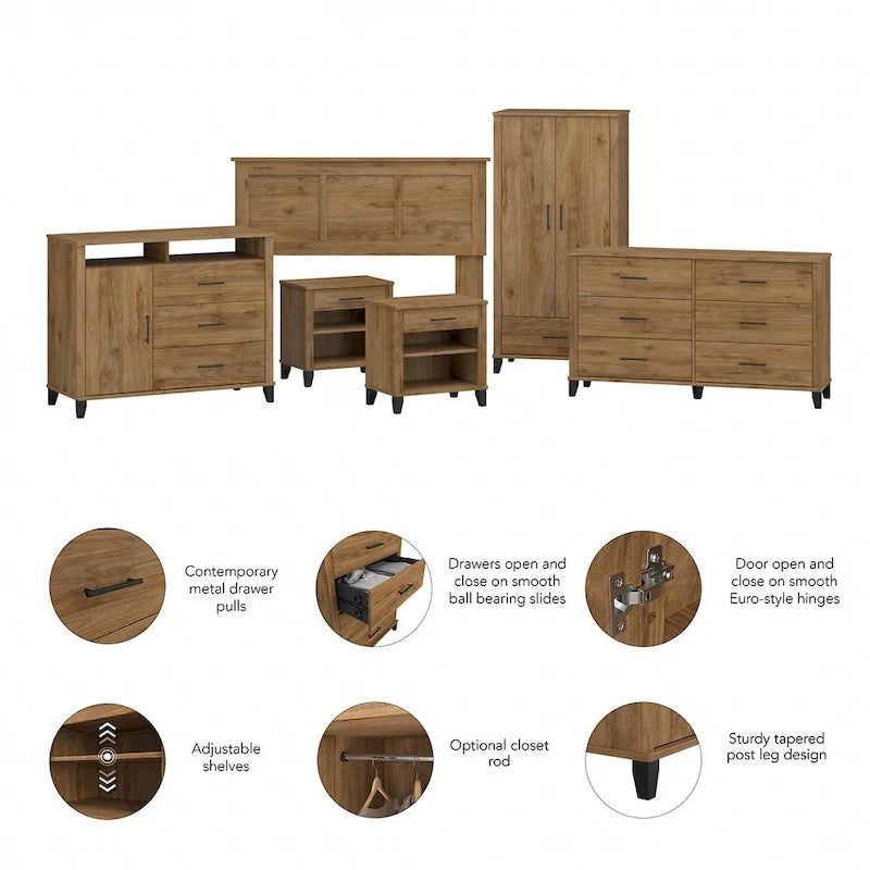 Ensemble de chambre à coucher Somerset 6 pièces pour lit double/queen de Bush Furniture
