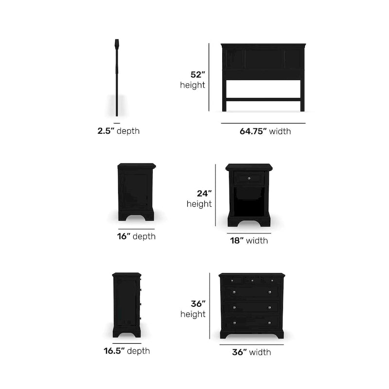 Ensemble tête de lit, table de chevet et commode 3 pièces Bedford pour lit queen/full par Homestyles