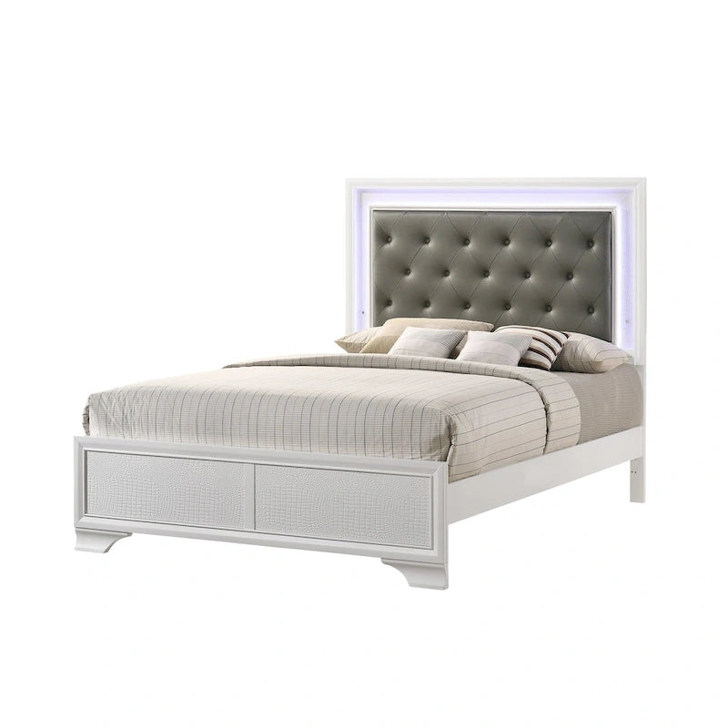 Ensemble de chambre à coucher Kym 4 pièces Frost LED en similicuir capitonné