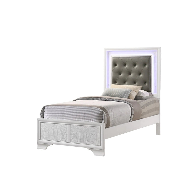 Ensemble de chambre à coucher Kym 4 pièces Frost LED en similicuir capitonné