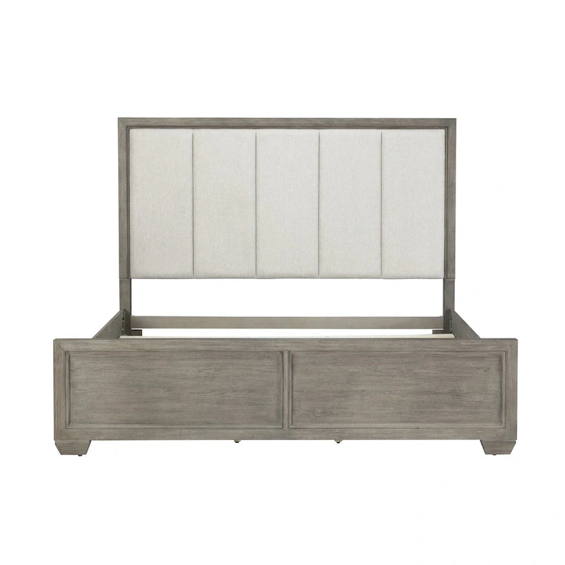 Ensemble de chambre à coucher Roundhill Furniture Ennesley en bois gris avec lit à panneaux rembourrés, commode, miroir et table de chevet