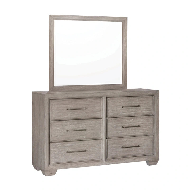 Ensemble de chambre à coucher Roundhill Furniture Ennesley en bois gris avec lit à panneaux rembourrés, commode, miroir et table de chevet