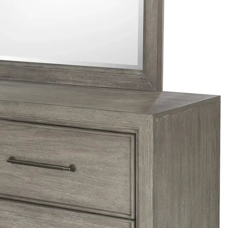 Ensemble de chambre à coucher Roundhill Furniture Ennesley en bois gris avec lit à panneaux rembourrés, commode, miroir et table de chevet