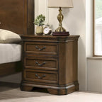 Lit traditionnel à panneaux de bois Maderne de Roundhill Furniture avec commode, miroir et table de chevet, finition noyer antique