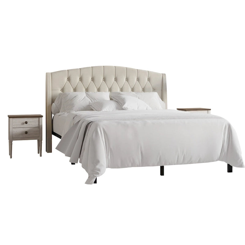 Ensemble de 3 tables de chevet CraftPorch, lit capitonné classique