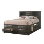 Ensemble de chambre à coucher Priscella 6 pièces en chêne gris avec plateforme de rangement