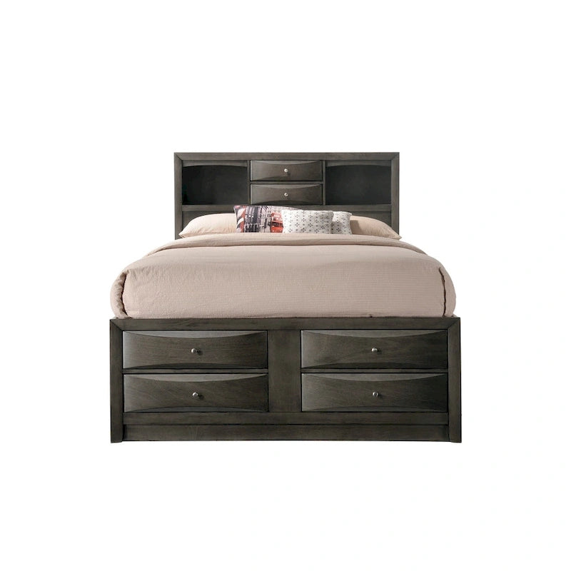 Ensemble de chambre à coucher Priscella 6 pièces en chêne gris avec plateforme de rangement