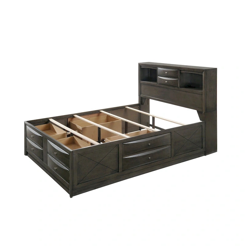 Ensemble de chambre à coucher Priscella 6 pièces en chêne gris avec plateforme de rangement