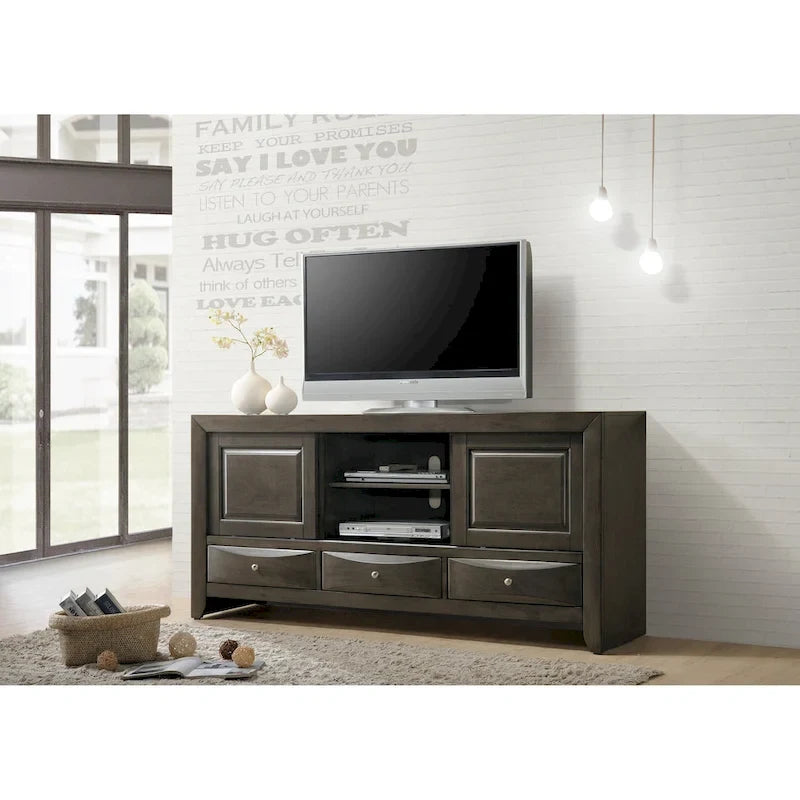 Ensemble de chambre à coucher Priscella 6 pièces en chêne gris avec plateforme de rangement