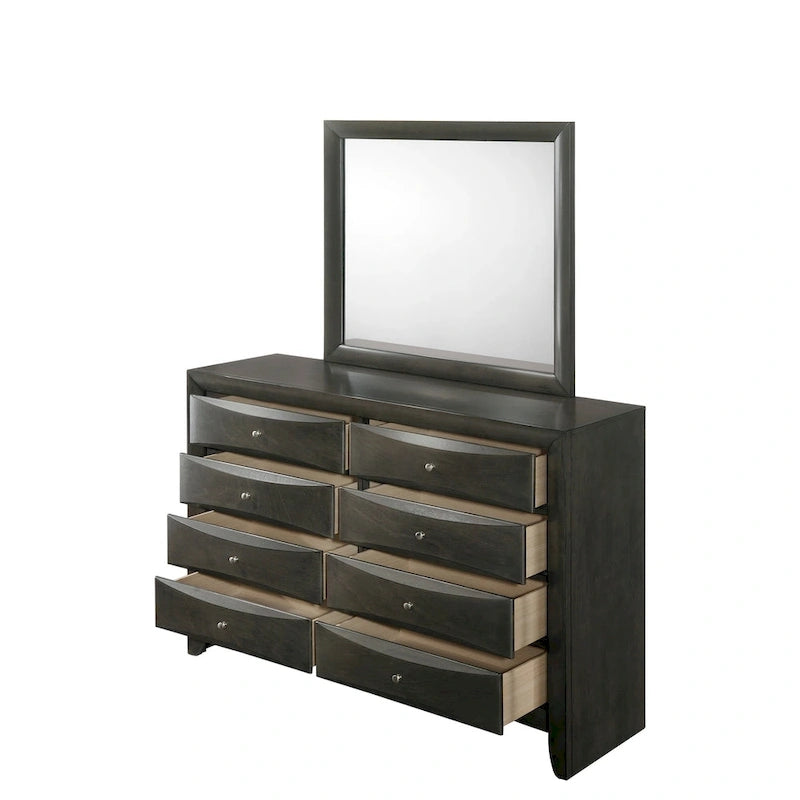 Ensemble de chambre à coucher Priscella 6 pièces en chêne gris avec plateforme de rangement