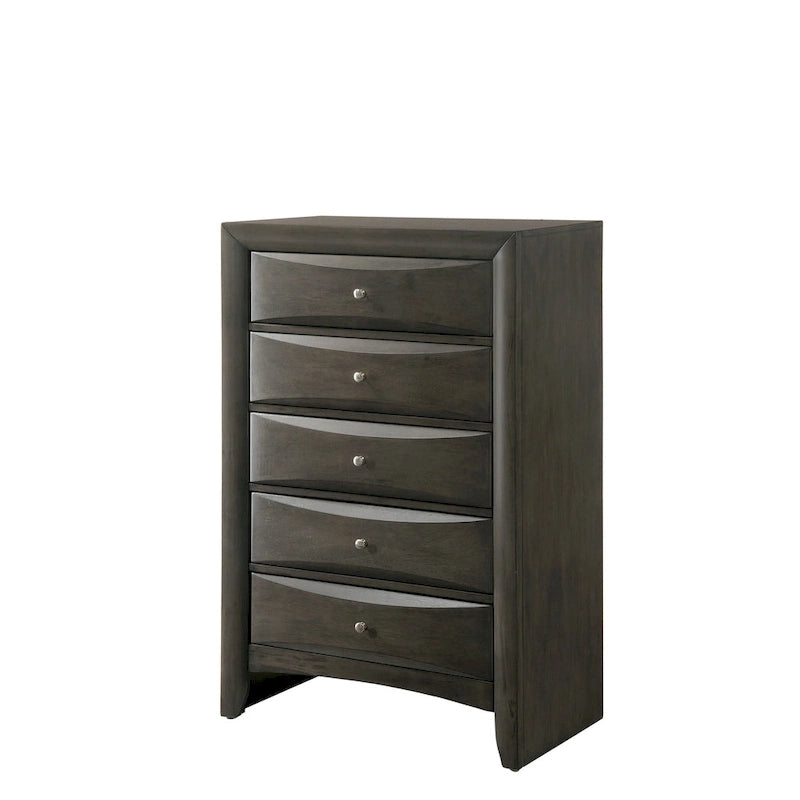 Ensemble de chambre à coucher Priscella 6 pièces en chêne gris avec plateforme de rangement