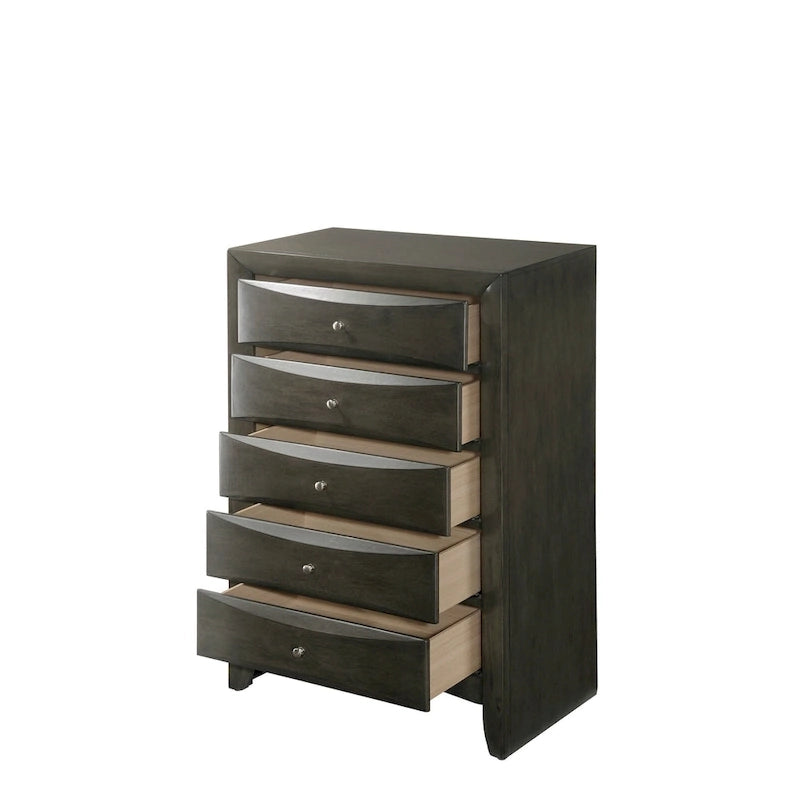 Ensemble de chambre à coucher Priscella 6 pièces en chêne gris avec plateforme de rangement