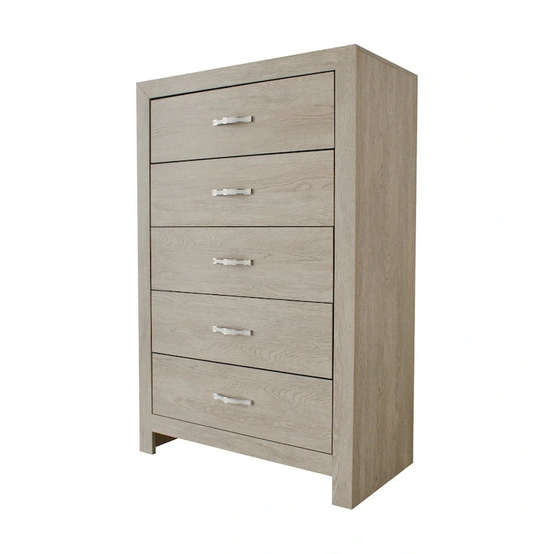 Ensemble de chambre à coucher Bernard 4 pièces crème avec éclairage LED, revêtement en similicuir et panneaux capitonnés